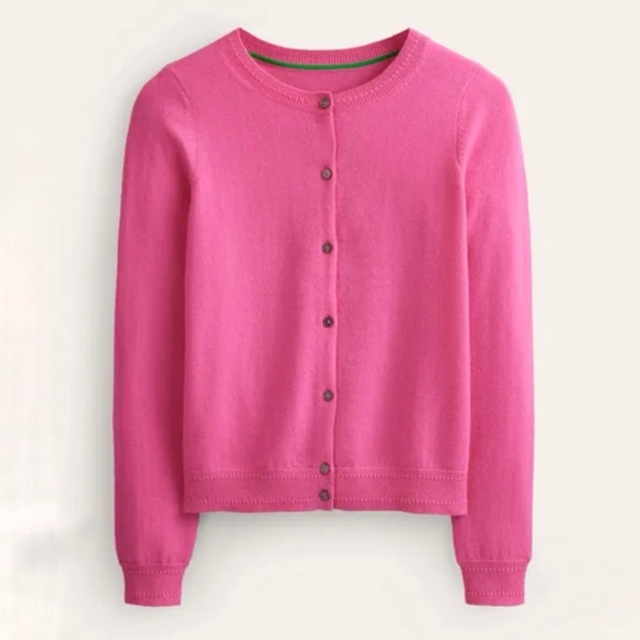 Boden Sweater Eva Cashmere Crew Cardigan in Sangria Sunset (Hot Pink) Sz L EUC - Picture 4 of 13